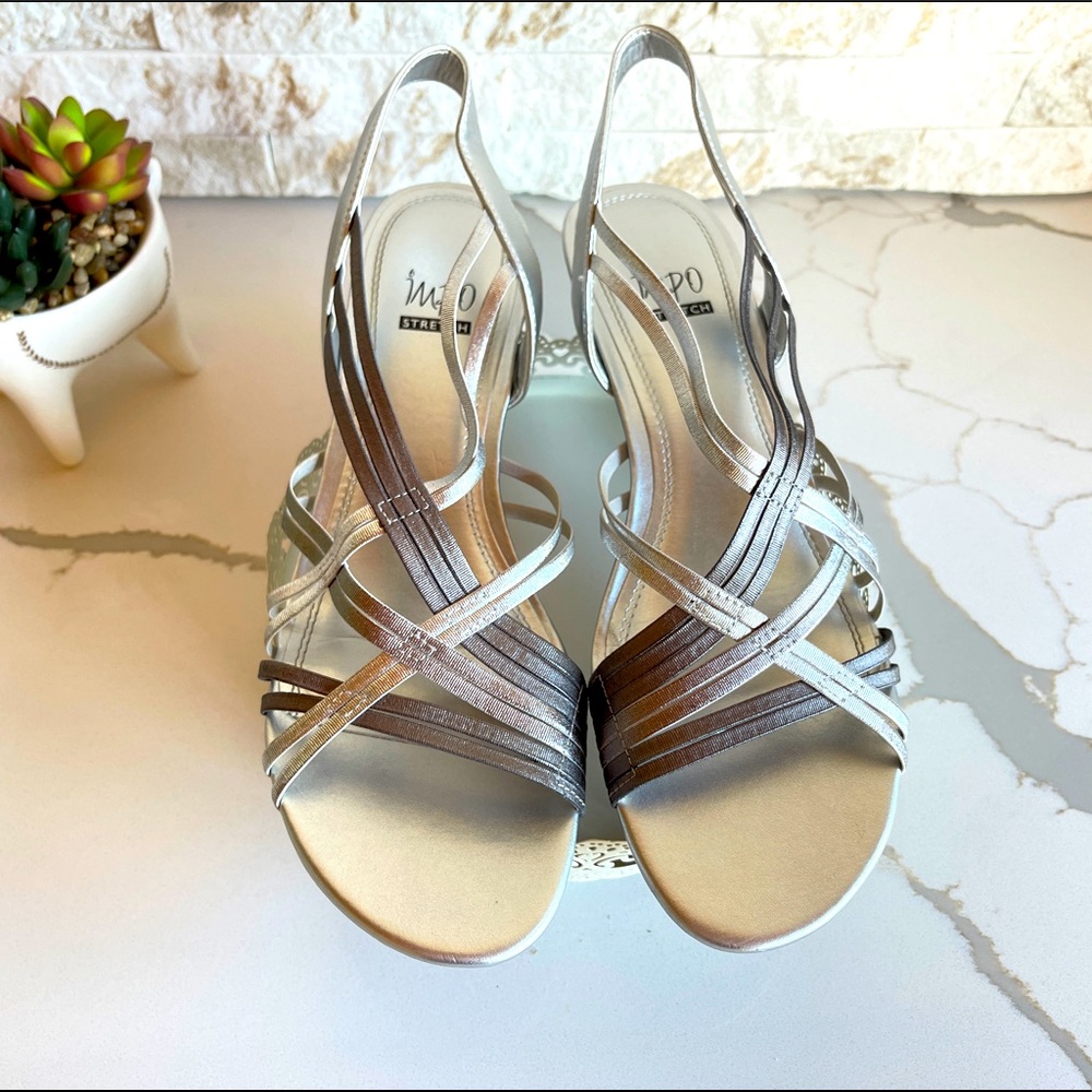 Impo Chrome Silver Strapped Wedged Sandals Size 10